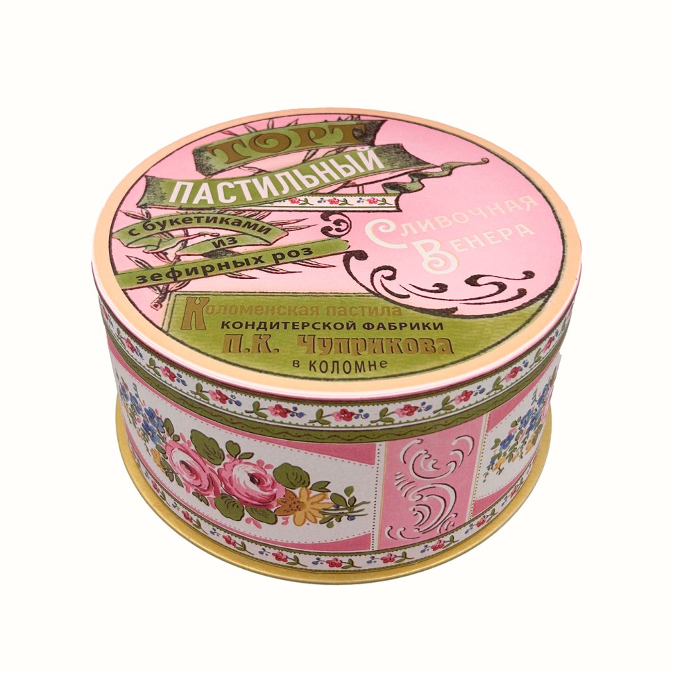 Пастильный тортик с зефирными розами в музыкальной коробке